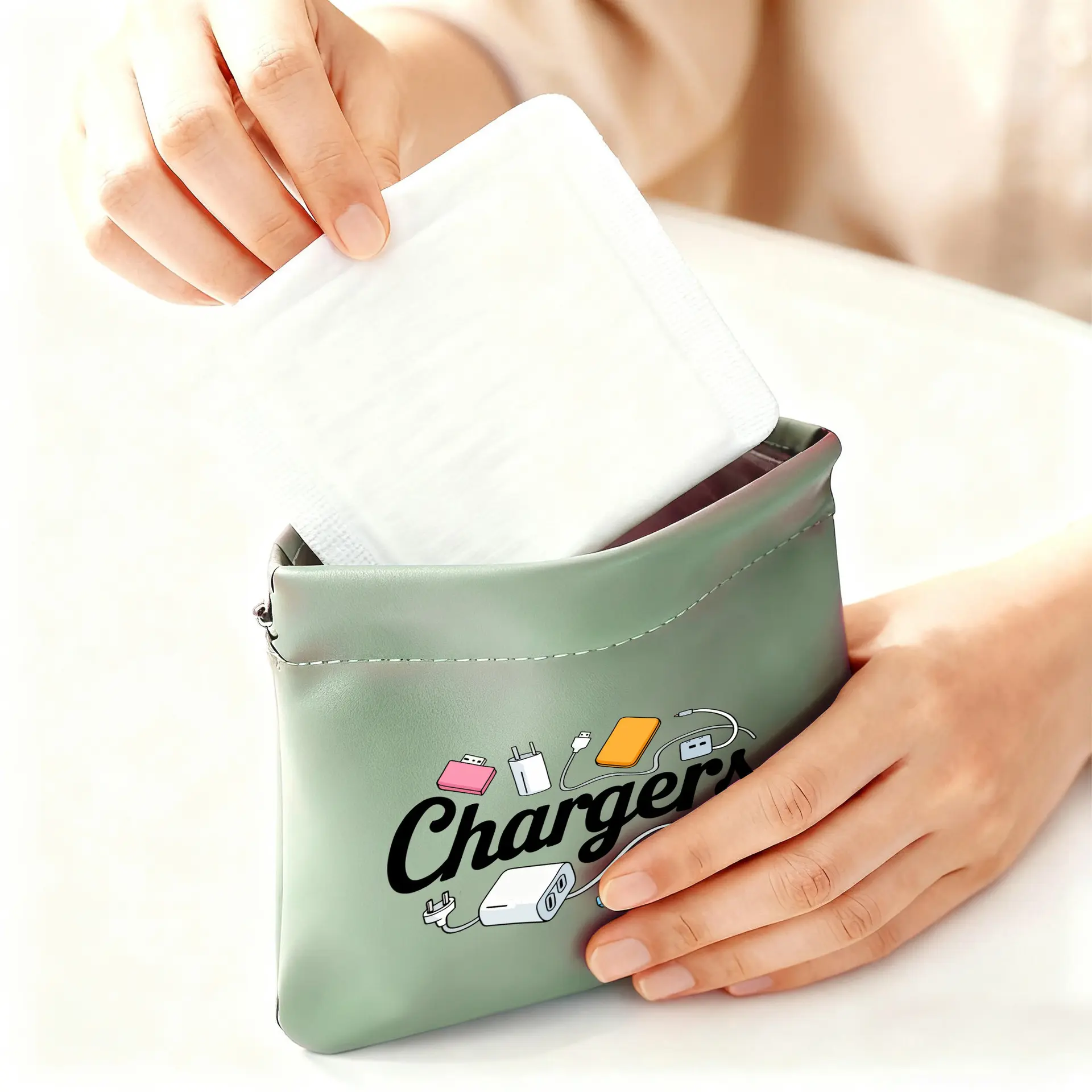 Portable Small Size Cartoon Print Polyester Cable Storage Pouch - Small Electronic Accessory Organizer for Charger, USB Cables, Earphones, Power Bank, Travel Bag
