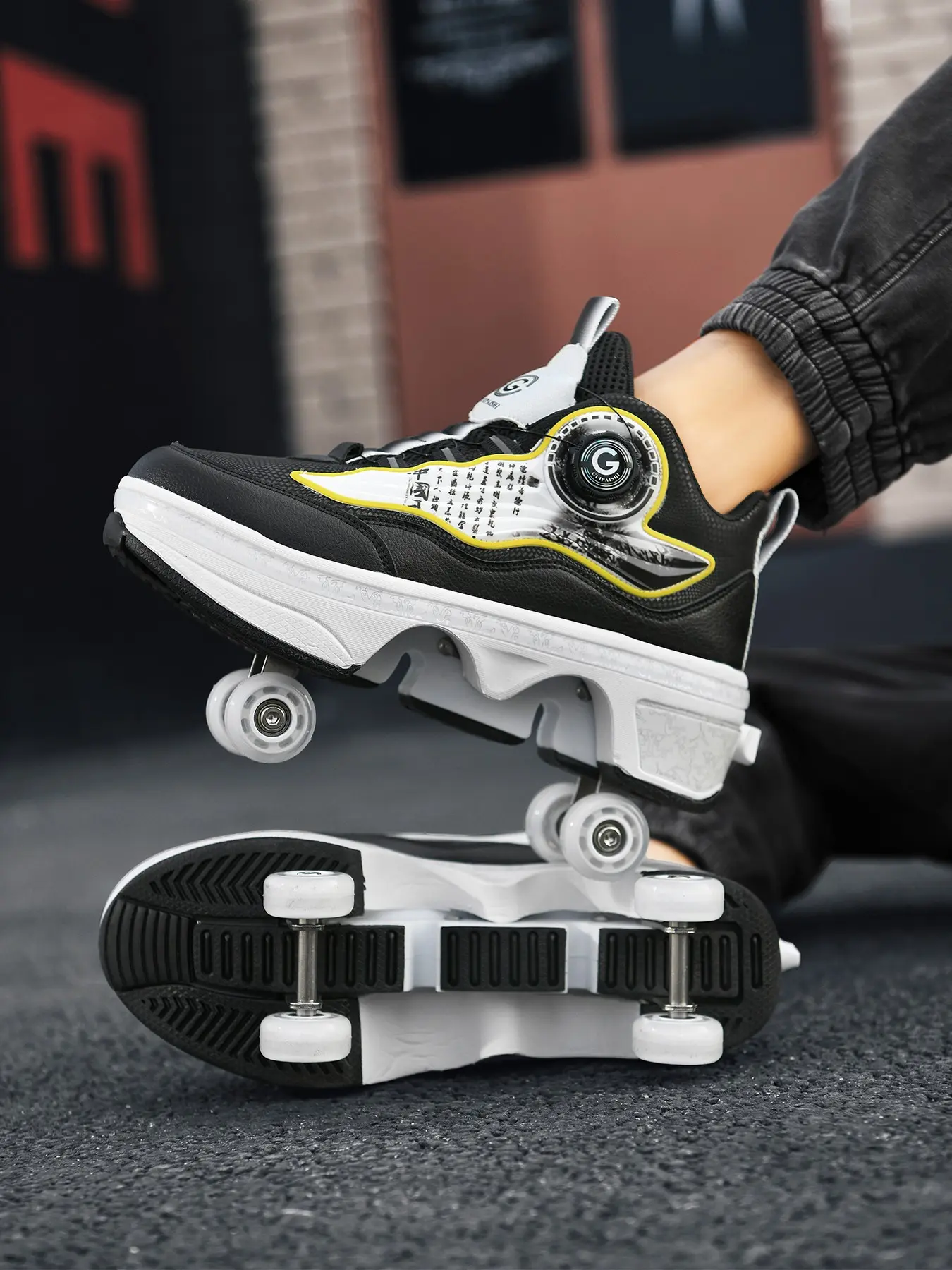 A pair of ice skates, unisex, sports shoes with wheels, ice skates that can walk and slide, wheels that can retract, suitable for both adults and children, Roller Skate Shoes