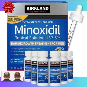Kirkland Signature Minoxidil 5% Men’s Hair Regrowth Treatment | Extra Strength Hair Loss Solution with Dropper | Peppermint Castor Rosemary Biotin Blend