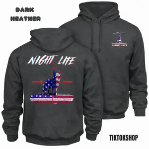 Night Life Coyote Hunting Hoodie -  Hunting Coyote Hoodie Thermal Predator Hunter Gear - Funny Predator Hunter Pullover Hoodie with American Flag Coyote Graphic, Night Hunting Apparel Gift for Coyote Hunters Men