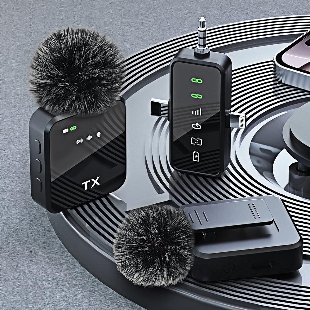 3-in-1 Wireless Lavalier Microphone,for iPhone/Android/Camera, Up to 328ft Transmission, Up to 18H Battery, Mini Microphone for Record Interview, Vlogs, YouTube