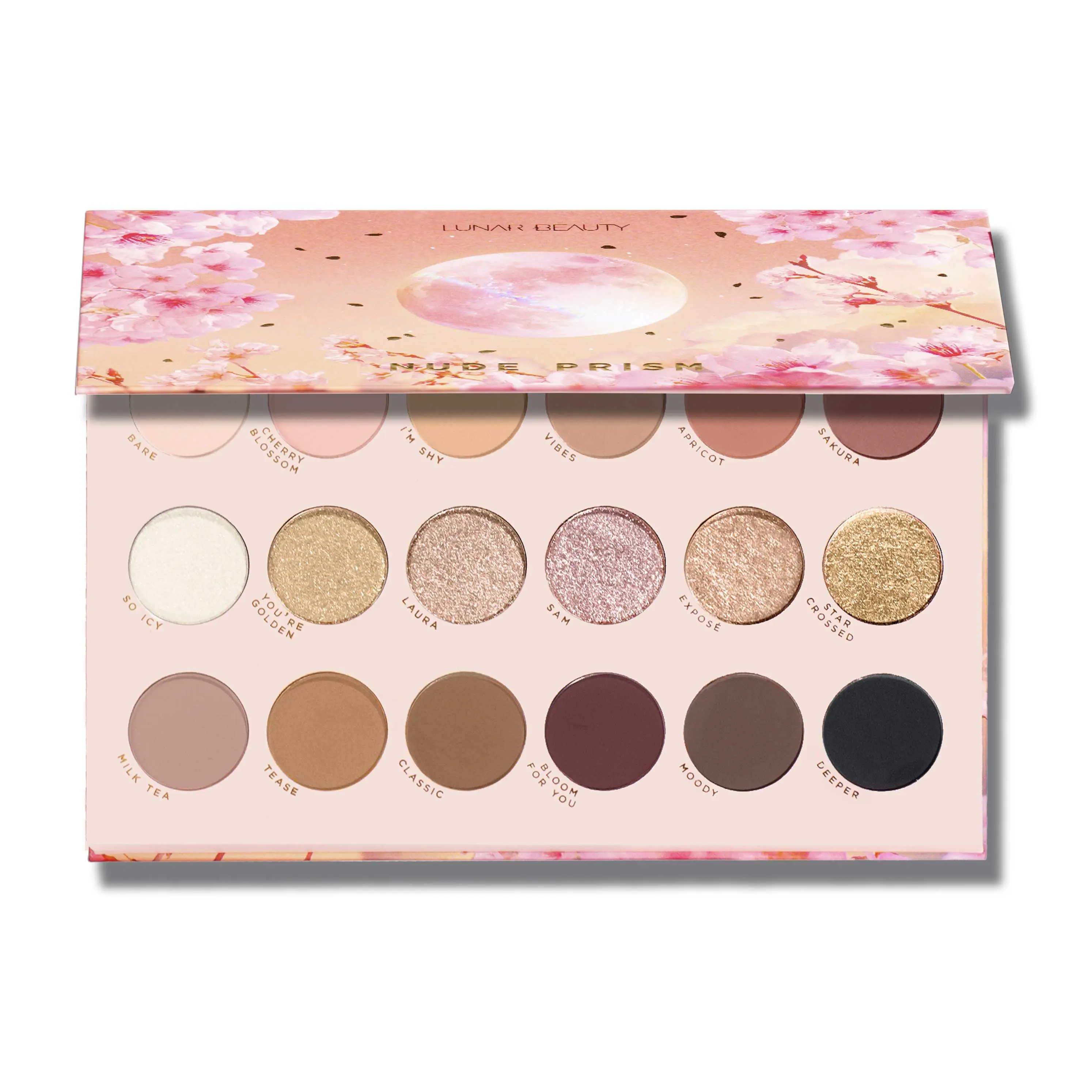 Lunar Beauty Nude Prism Eyeshadow Palette - Caramel, Apricot Shades, 14 Mattes, 6 Sparkly Eyeshadow Colors