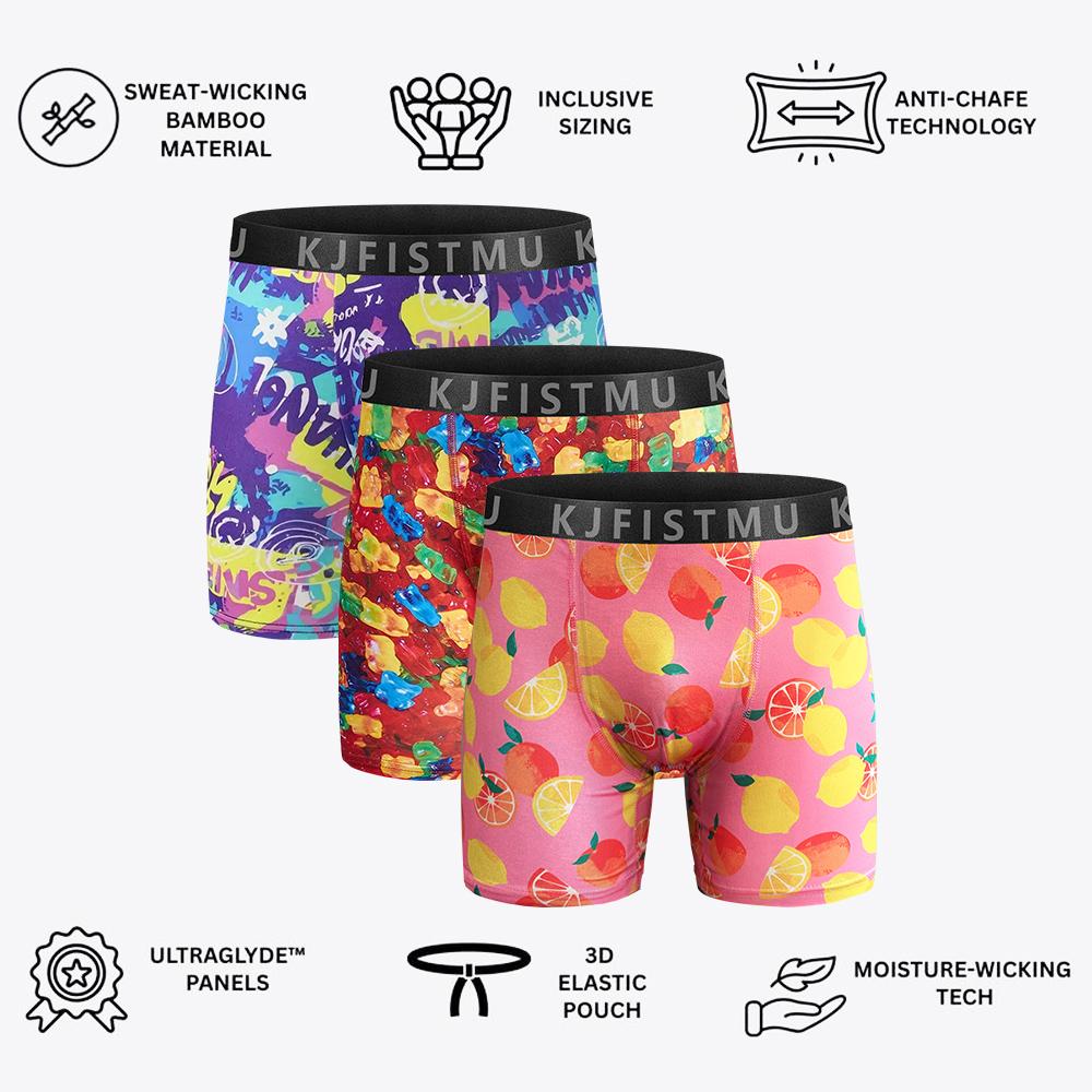 KJFISTMU 5-Piece Men's Boxer Brief Set | Popular Random Graffiti Prints | Unique Street Art Design | Breathable and Stretchy Underwear Set | 95% Polyester, 5% Spandex, Moisture-Wicking | Suitable for Everyday Wear and Workouts