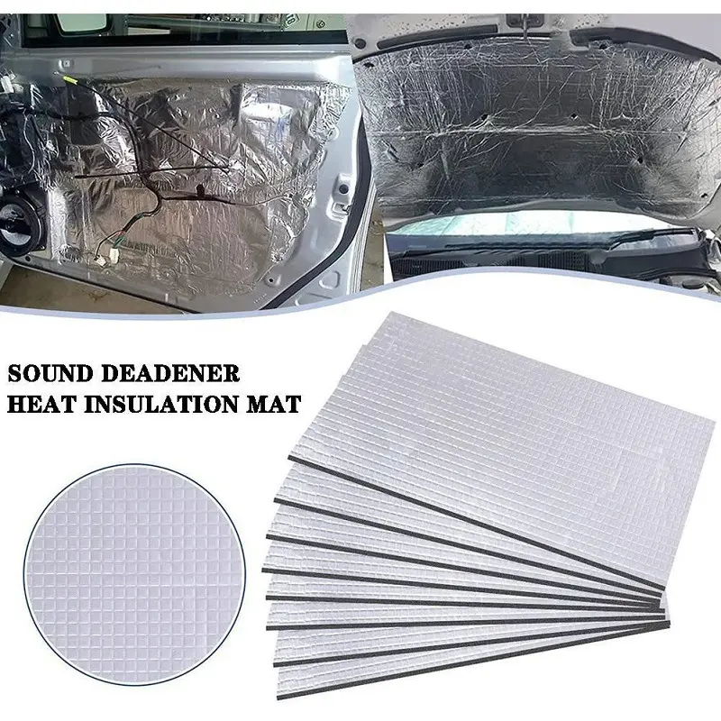 Heat & Sound Insulation Mat Self-Adhesive Sound Deadener Mat Noise Control Hood Insulation Sound Deadening Dampening Mat for Engine Hood Roof 10 Pieces