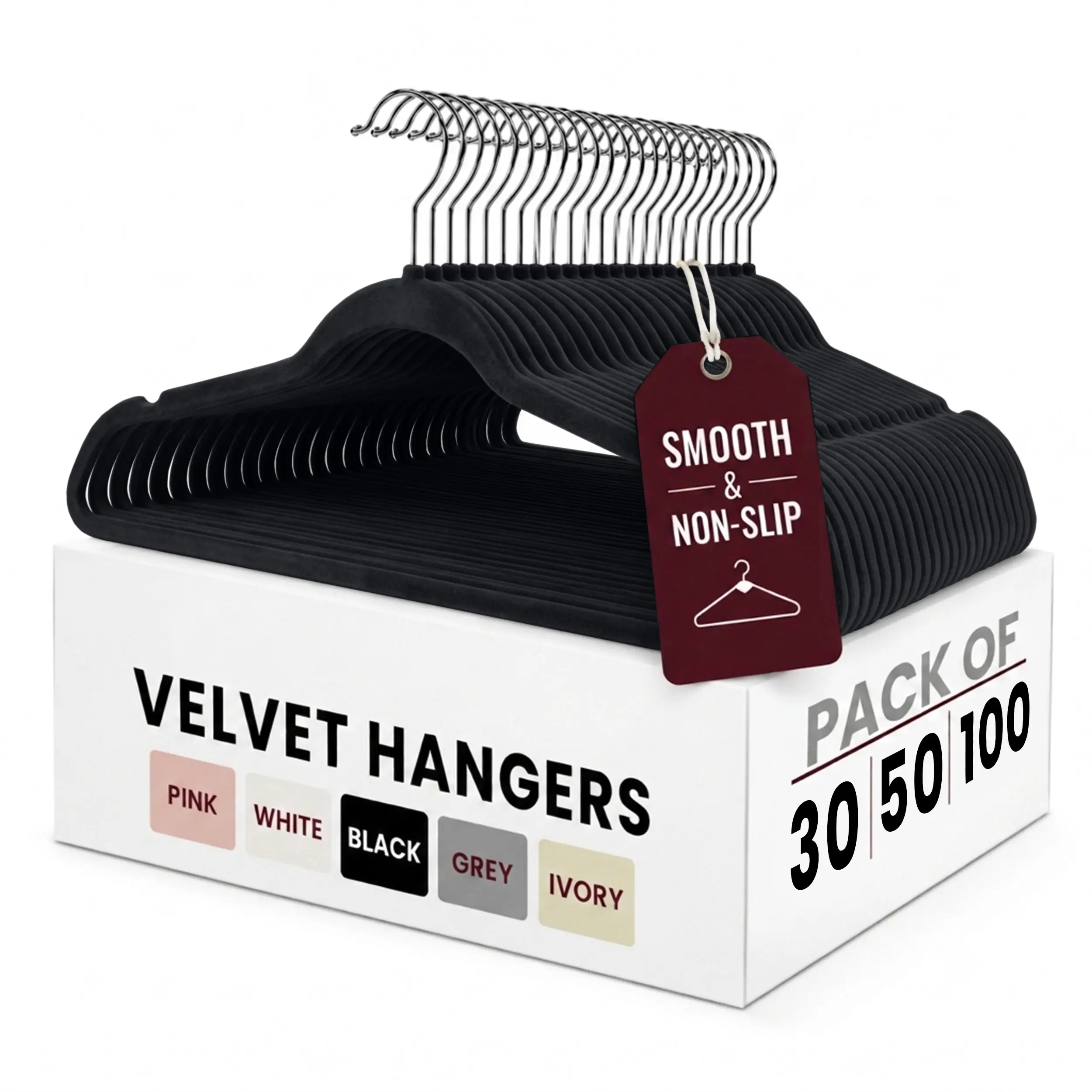 Lux Decor Velvet Hangers Pack of 30, 50 or 100 - Luxury Non-Slip Flocked Clothes Hangers with 360 Rotatable Hook- Heavy Duty Space Saving Hanging Organizer