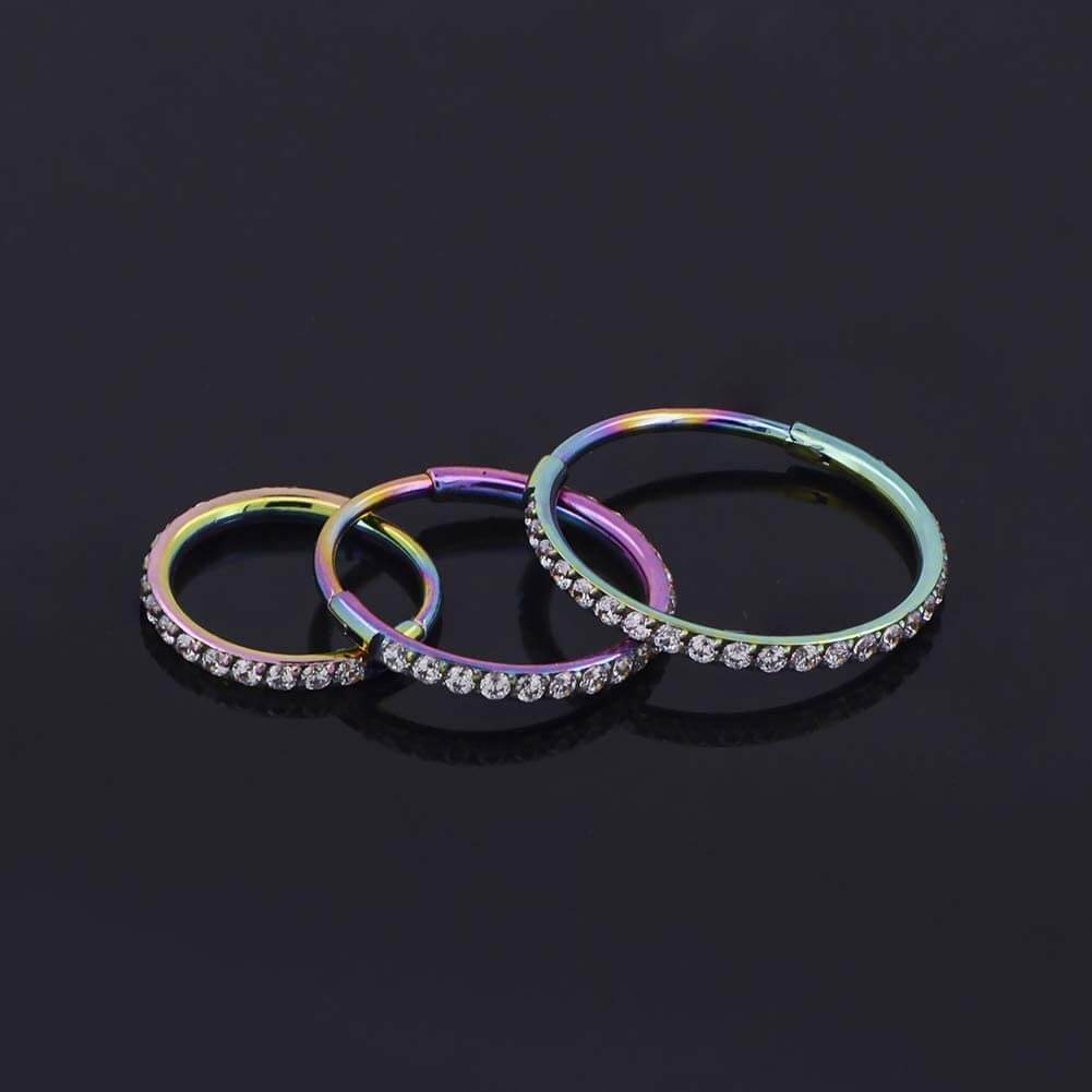 OUFER 20G Micro Gem CZ Hinged Nose Nostril Piercing Hoop Ring 316L Stainless Steel Body Jewelry Black Purple Pink Green Blue Inner Diameter 5mm-12mm Artificial Zircon