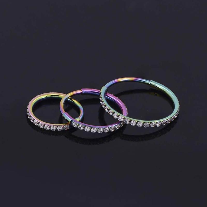 OUFER 20G Micro Gem CZ Hinged Nose Nostril Piercing Hoop Ring 316L Stainless Steel Body Jewelry Black Purple Pink Green Blue Inner Diameter 5mm-12mm Artificial Zircon