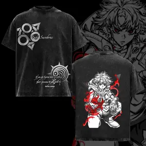 Rudo Gachiakuta Anime Vintage Washed T-Shirt, Relaxed Fit, Heavyweight Cotton, Unisex Streetwear Casual Wear, Cursed Energy Graphic Tee, Gift for Anime Fans