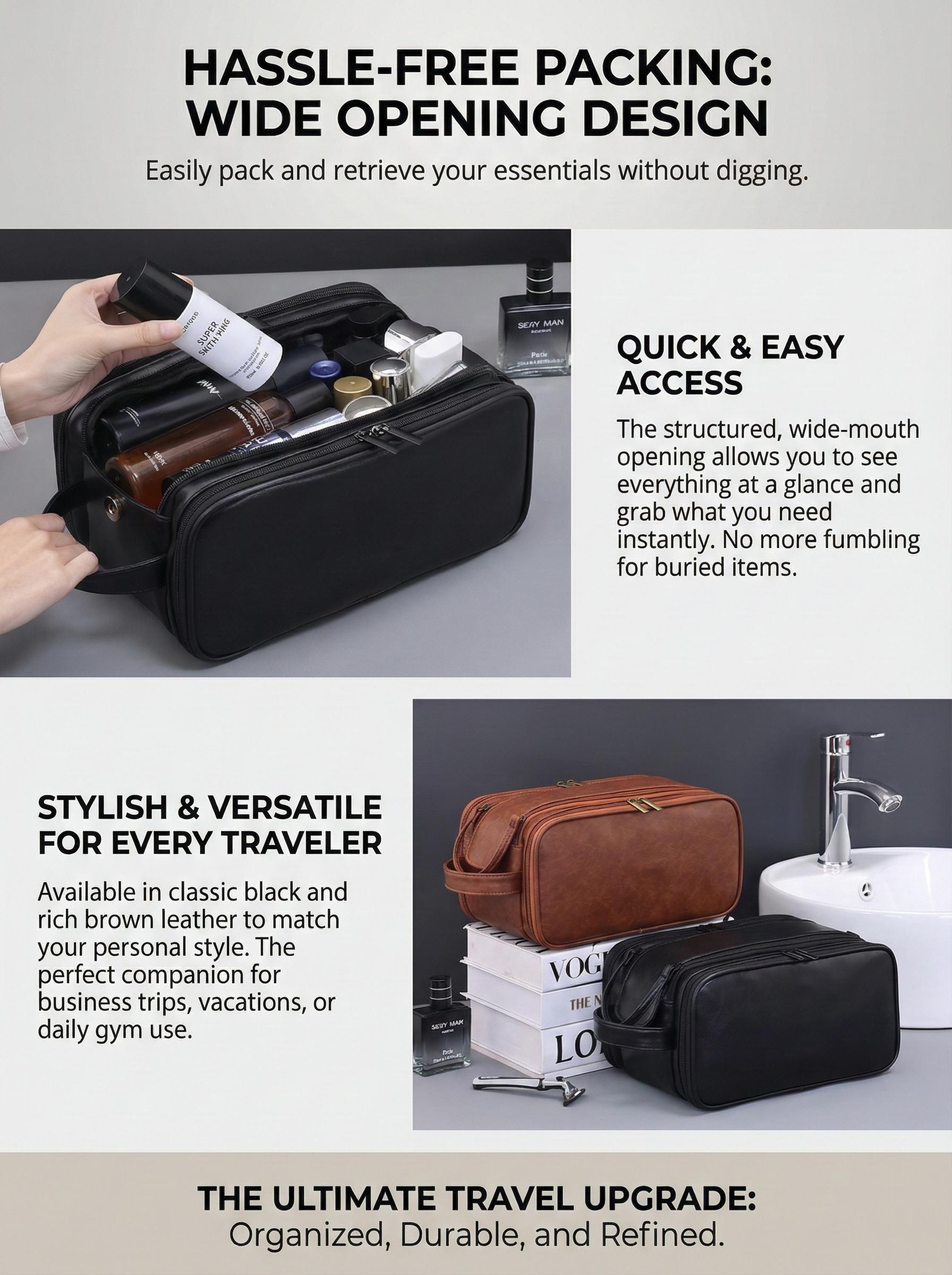 Toiletry Bag for Men, Travel Essentials Shaving Dopp Kit, Mens Travel Bag Toiletries Organizer Case for Grooming, PU Leather Water Resistant Cosmetic Bag Pouch Durable Makeup Container Set Valentine's Day Gift TikTokShopJumpstartSale SpringStatements