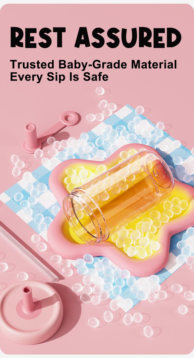 【COMOBEBE】15oz Tritan Sippy Cup – Leak-Proof Design , Food-Grade Silicone Straw, BPA-Free, Dishwasher Safe Bottle Drinkware Reusable Portable