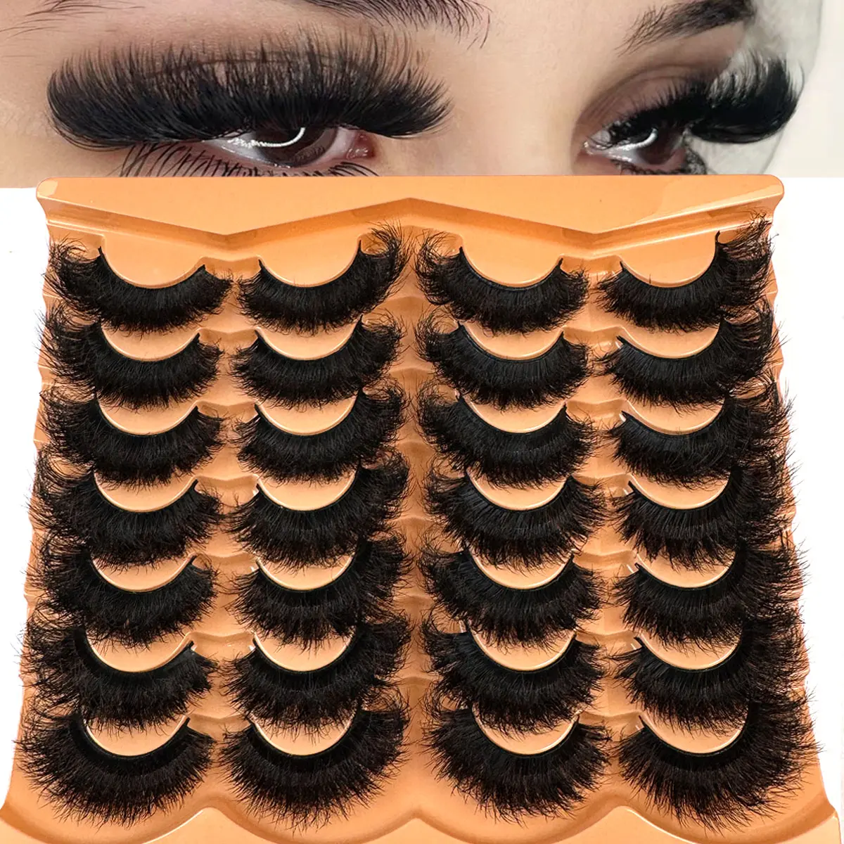 UMIRYAO 14-Pair Faux Strip Eyelash Set, D-Curl 3D Russian Volume Cosmetic False Lashes with Fluffy Winged Fox Eye Effect, Reusable Nature-Infused Eyelash Extensions, False Eyelashes