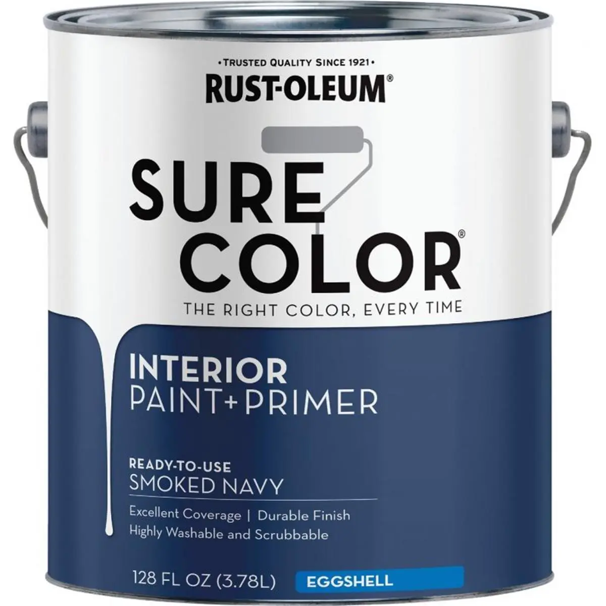 Rust-Oleum 102033 1 gal Sure Color Eggshell Finish Smoked Navy Interior Paint - Ready-to-Use, Premium Look, No Tinting Required, Wall & Primer-Included, Ideal for Drywall, Living Spaces, Masonry (Office & School Supplies), Rustoleum