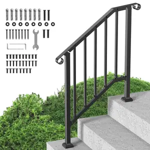 VEVOR Handrails for Outdoor Steps,  2-3 Step Stair Hand Rail Kit, Transitional Carbon Steel Railings with Installation Kit, Stair Rails for Seniors, Concrete Steps & Porch & Deck, Black Retro Arch