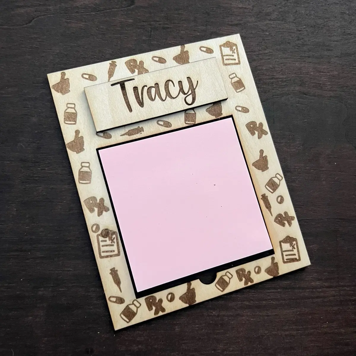 Personalized Wood Engraved Pharmacist Occupational Sticky Note Pad Stationary