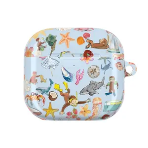 Curious George Monkey AirPods Case, Aesthetic Sea Life Shark Whale Accessory, Nostalgic Storybook Monkey Shell Cover for AirPods 4 Airpods 3 AirPods 1st Gen 2nd Gen Airpods Pro 2 AirPods Pro Gen 3