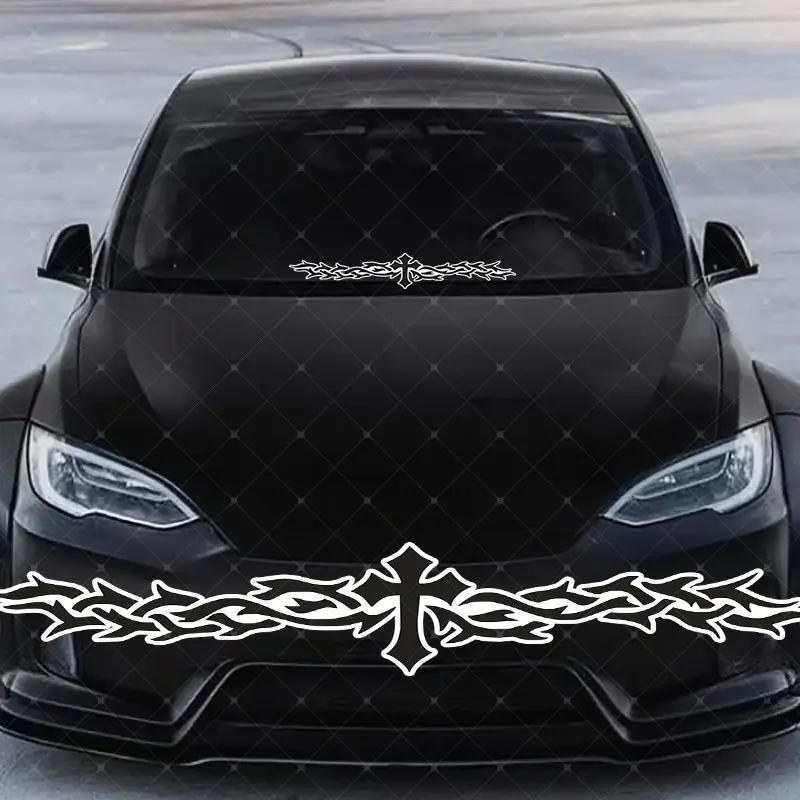 Unique Thorn Cross Windshield Sticker for Scratch Cover, Waterproof and UV Resistant Self-Adhesive Vinyl Decal, Customizable Decorative Car Accessory, Vehicle Exterior Decoration, Car Window Stickers