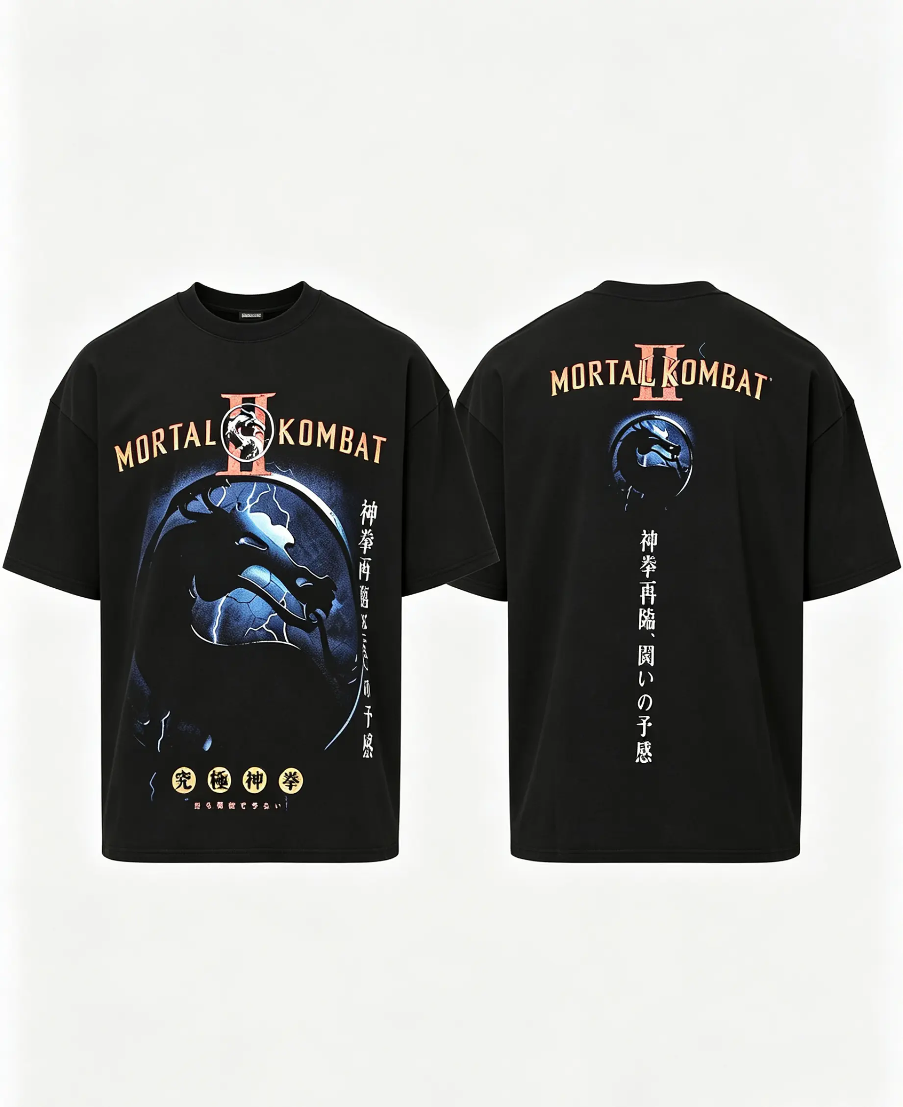 Men's Short-Sleeve Mortal Kombat 2 T-Shirt, Premium Heavy Cotton Boxy Oversize Tee with Vintage Arcade Artwork Graphic Print