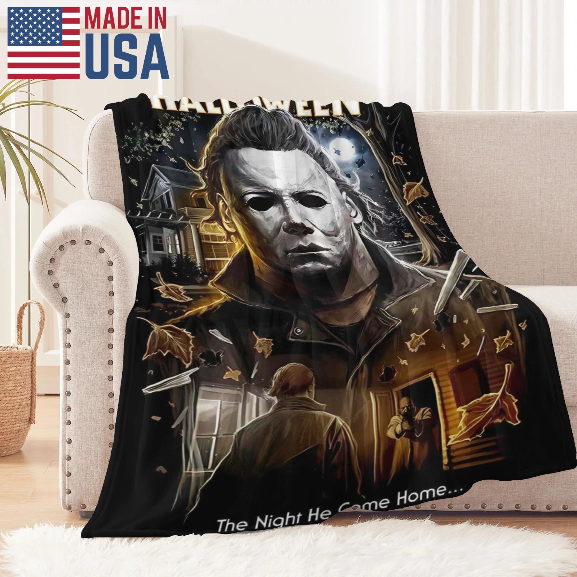 Michael Myers Halloween Themed Fleece Throw Blanket The Night He Came Home Classic Horror Movie Print Soft Cozy Flannel Blanket For Sofa Couch Bed Bedroom Decor All Season Warm Blanket Perfect Gift For Horror Fans Halloween Fall Home Decoration