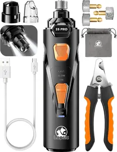 Quiet Dog Nail Grinder with LED Light – Rechargeable Pet Nail Trimmer for Dogs & Cats, 2 Speed Electric Nail File, Safe Painless Grooming Tool for Small, Medium & Large Pets, 3 Grinding Heads