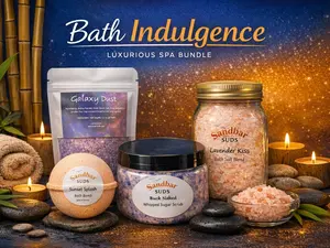 Sandbar SUDS Bath Indulgence 4-Piece Luxury Bath Set | Ultimate Self-Care Tub Kit | Includes XL Bath Bomb, Mineral Bath Salt Blend, Whipped Sugar Scrub & Shimmering Galaxy Dust | Relaxing Spa Gift | Made in USA | Phthalate-Free