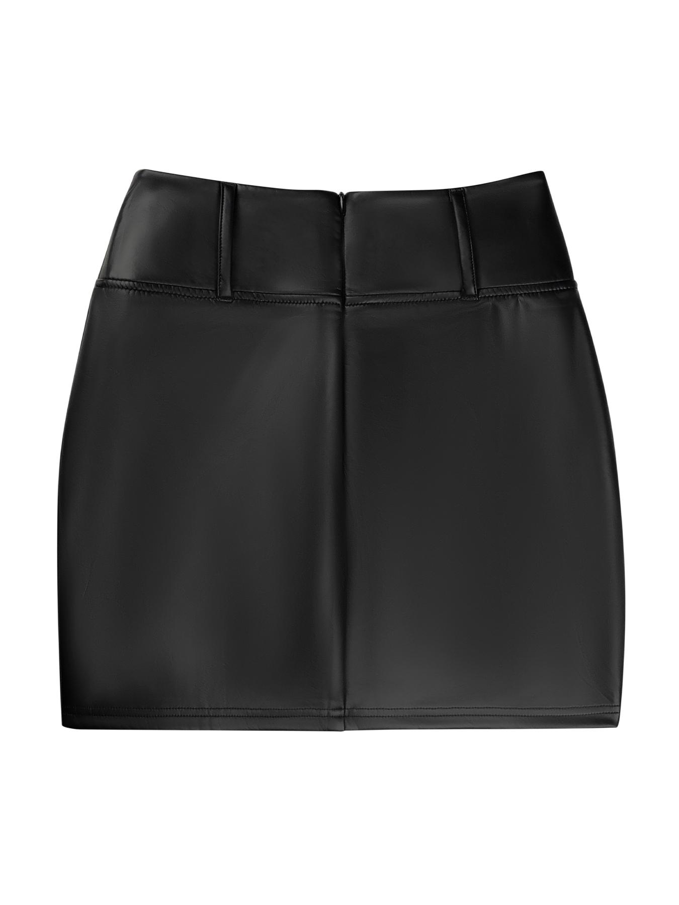 Aswulk Women's Solid Color Lace Patchwork PU Skirt with Zipper and Thin Fleece Inner Lining, Fashionable Bow Belt Mini Skirt for Daily Outdoor Wear, Ladies Bottoms for Spring & Fall & Winter Black Chic