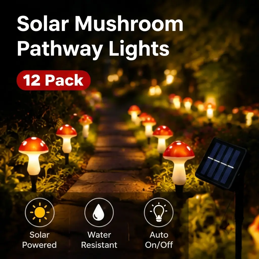 Solar Powered Mushroom Shape Garden Stakes Lights - 12 LED Waterproof Outdoor Decorative Lamps with Auto Dusk-On, Solar Outdoor Lights for Pathway Landscape (LED Glow Home Improvement Lighting), Garden Lights