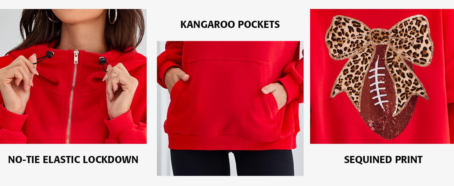 Women's Gameday Football Sequin Oversized Half Zip Fleece Pullover   Hoodies Long Sleeve Fashion Half Zip Sweatshirt Fallfreshness Winter 2025