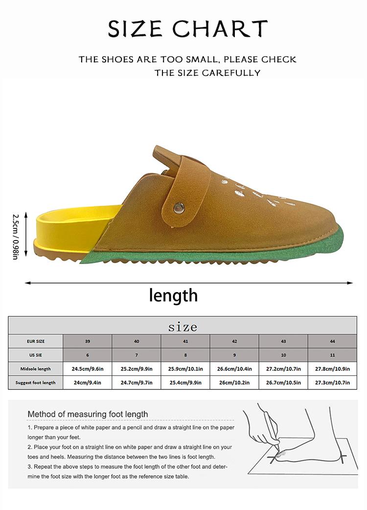 PU upper women's hamburger cowhide suede loafers, leather slippers, cork shoes, platform heels. They have arch support function, are comfortable and fashionable