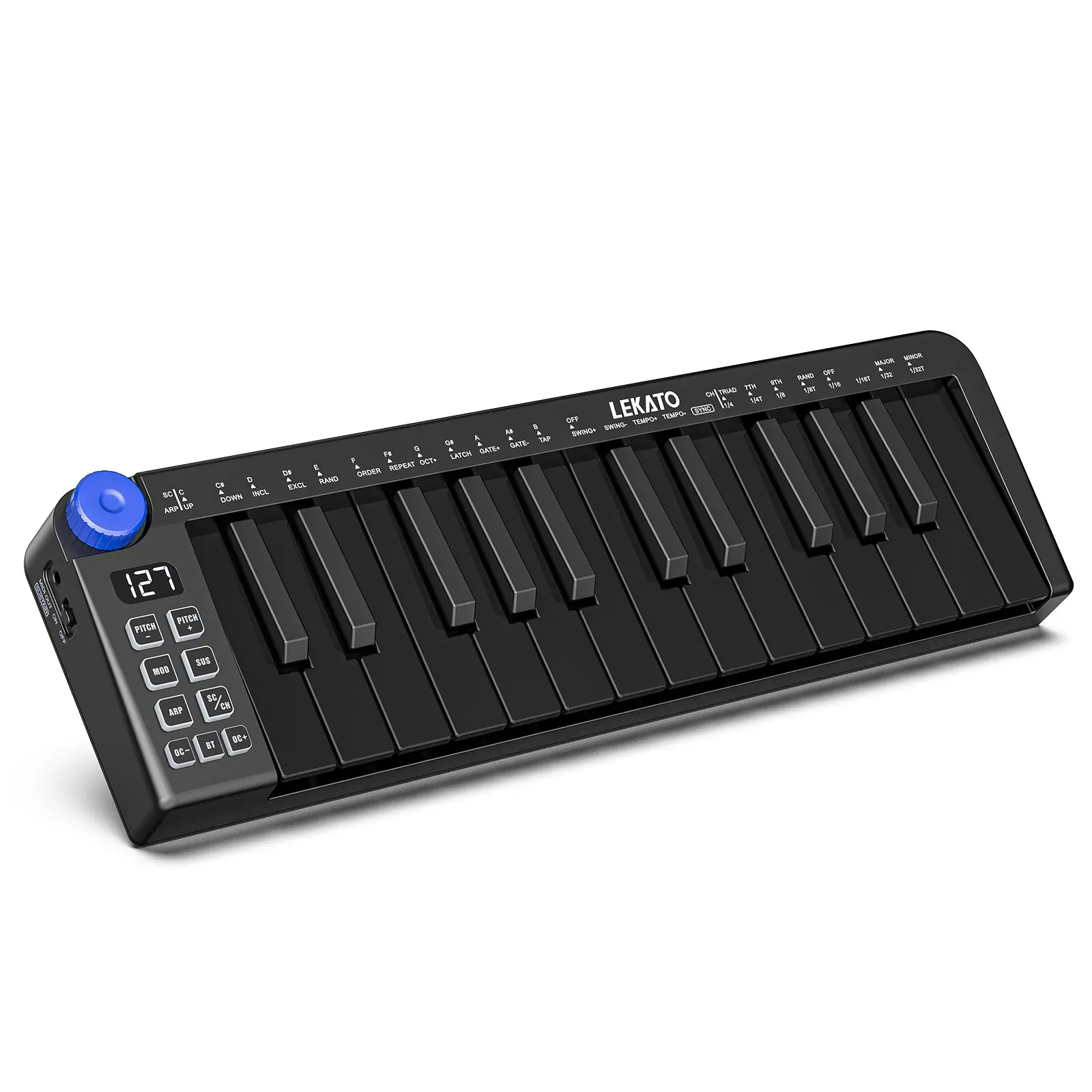 LEKATO SMK-25MINI Mini MIDI Keyboard, 25 Key MIDI Controller Bluetooth MIDI Keyboard with Velocity-Sensitive Mini Keys, 360 Knob and Music Production, Small MIDI Keyboard, Rechargeable