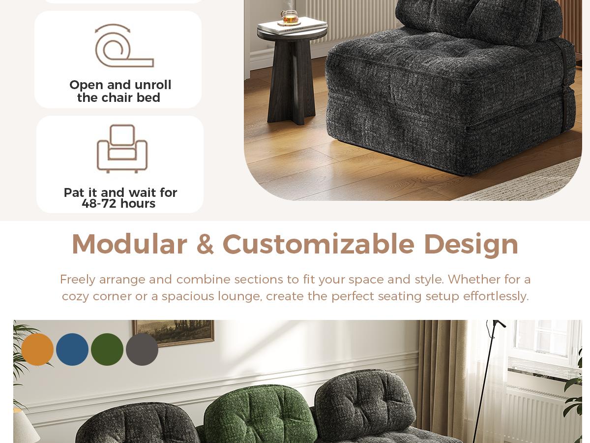 Dowinx Foldable Velvet Sofa Bed: Modern Single Design for Apartments, Living Room, Bedroom - Comfy Lounge & Gaming Couch for Kids/Adults