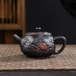 New Vintage Purple Clay Teapot 200ml Lotus Pattern Hand Carved Han Wa Style Traditional Chinese Kung Fu Tea Pot Home Tea Kettle For Tea Lovers