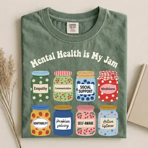 Mental Health Awareness Comfort Colors T-shirt Psychologist School Psych Social Worker Anxiety Support Wellbeing Self-Care Inspirational Positivity Empowerment Tee for Therapist Counselor Educator Students Soft Cotton Comfort Graphic