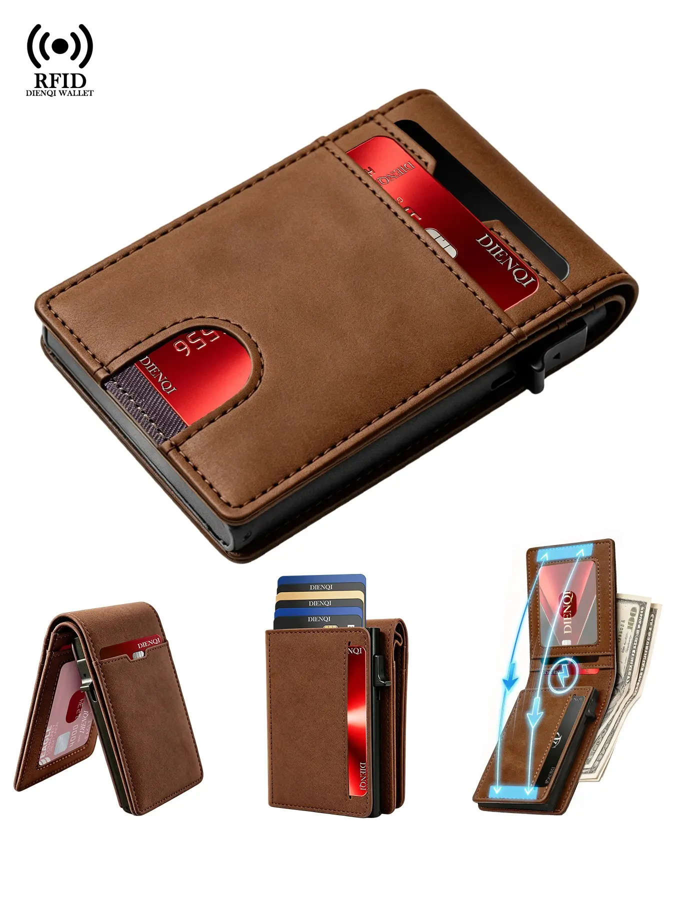 Men's Slim RFID Wallets, Bifold Credit Card Holder, ID Bank Cardholder, Money Clip, Aluminum Metal Case, Minimalist Coin Purse for All Seasons, Casual Portable RFID Blocking Wallet, RFID Protected Wallet, Gift for Father's Day & Thanksgiving
