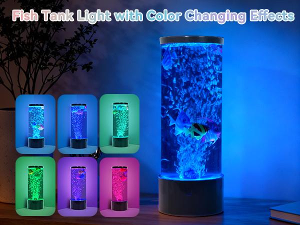 LED Aquarium Bubble Fish Tank Table Lamp, Birthday Christmas Gifts for Adults Kids Teens, Relaxing 6 Color Remote Fake Fish Sensory Night Light for Kids' Room Bedroom Home Decor, Stress Relief