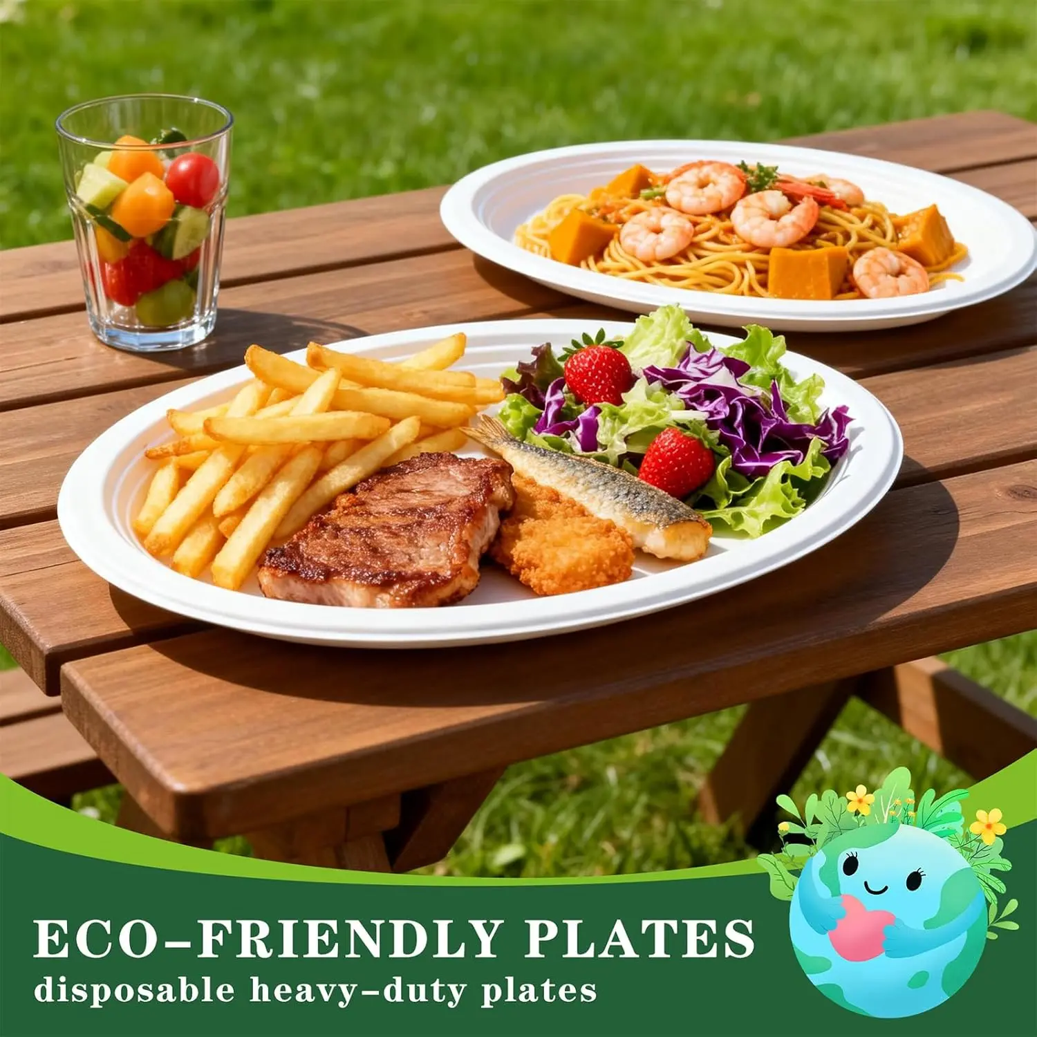 100% Compostable Oval Paper Plates 12 Inch [50-Pack] Heavy Duty Large Paper Plates, Biodegradable Bagasse Platters, Eco-Friendly Dinner Plate for BBQ/Picnic/Party (BPI Certified,Microwaveable)