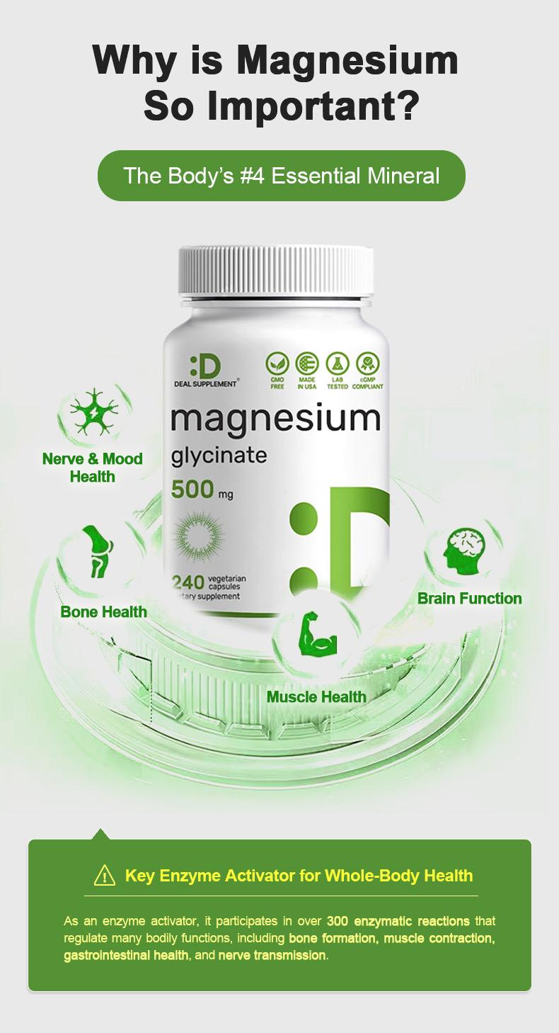 DEAL SUPPLEMENT Magnesium Glycinate 500mg|Support Sleep, Muscles, Nerves，Energy Dietary Healthcare | Vegan, Non-GMO | 240 Capsules Nutrition Nature