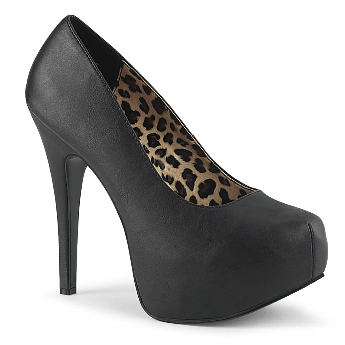 Women's Classy Fashion High Heels Footwear - Black Vegan Leather 5 3/4 inches Thick Heeled Pumps, Hidden Platform, Wide Width Fit, Women's Fashion Teeze-06W, Elegant, Platform Heels, Glamorous Heels