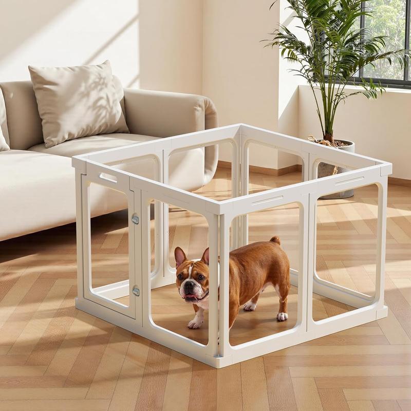 Gardner Pet Clear Acrylic Dog Playpen Planes Transparent Indoor Fence Sturdy Pet Pen for Puppy Small Dog Rabbit Pig Easy Assemble Cleaning Plastic Whelping Box Enclosure