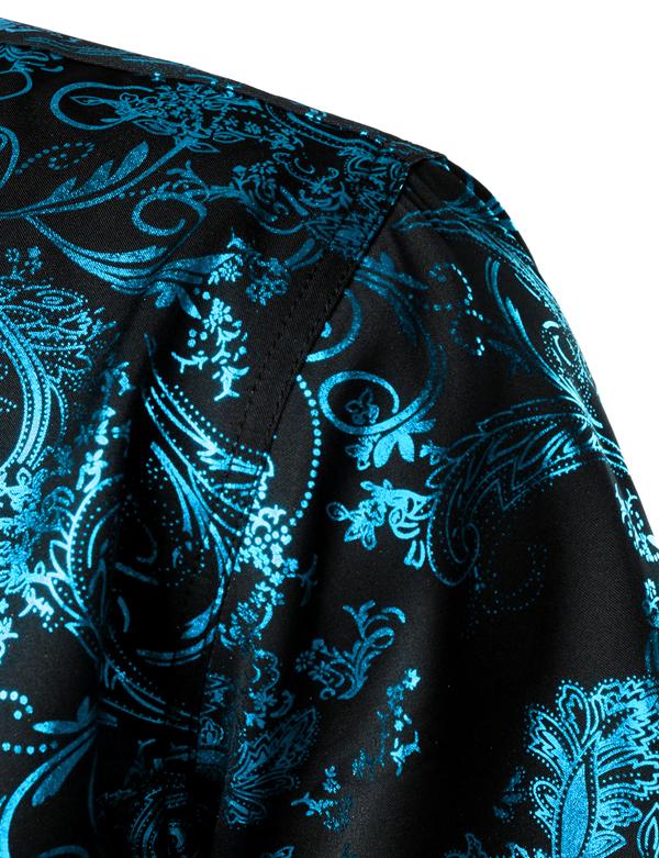 ZEROYAA Men's Luxury Paisley Shiny Printed Slim Fit Short Sleeve Button Up Dress Shirt