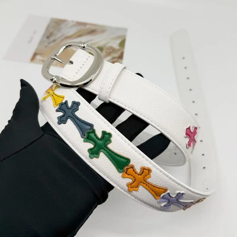 Chrome Hearts Crow Cross Leather Belt – Leopard Print Luxury Gothic Streetwear Belt for Men & Women