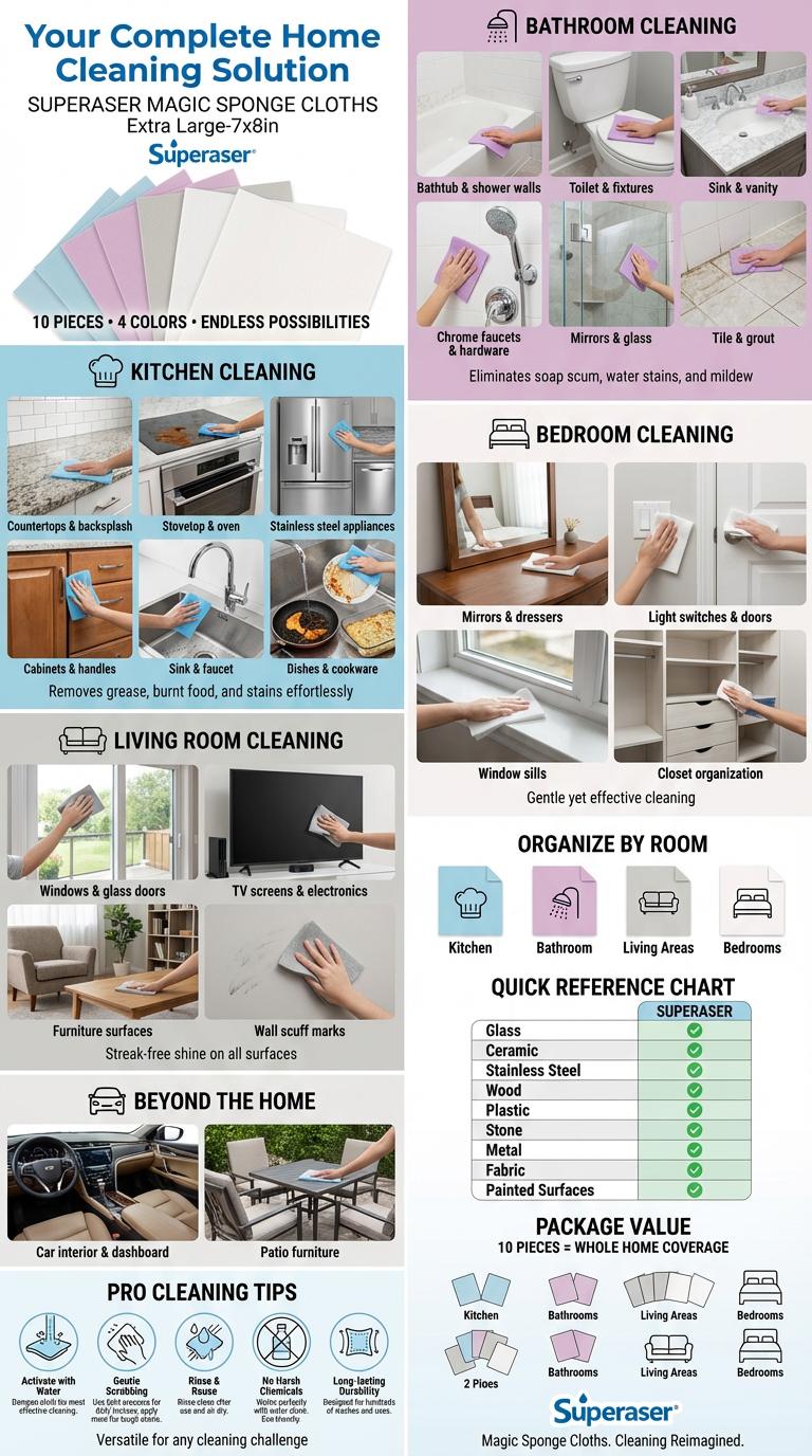 Superaser Magic Cleaning Sponge Cloth All Purpose for Home Cleaning Chemical Free Magic Sponge Water Only Cleaning for Kitchen Shoes Wall