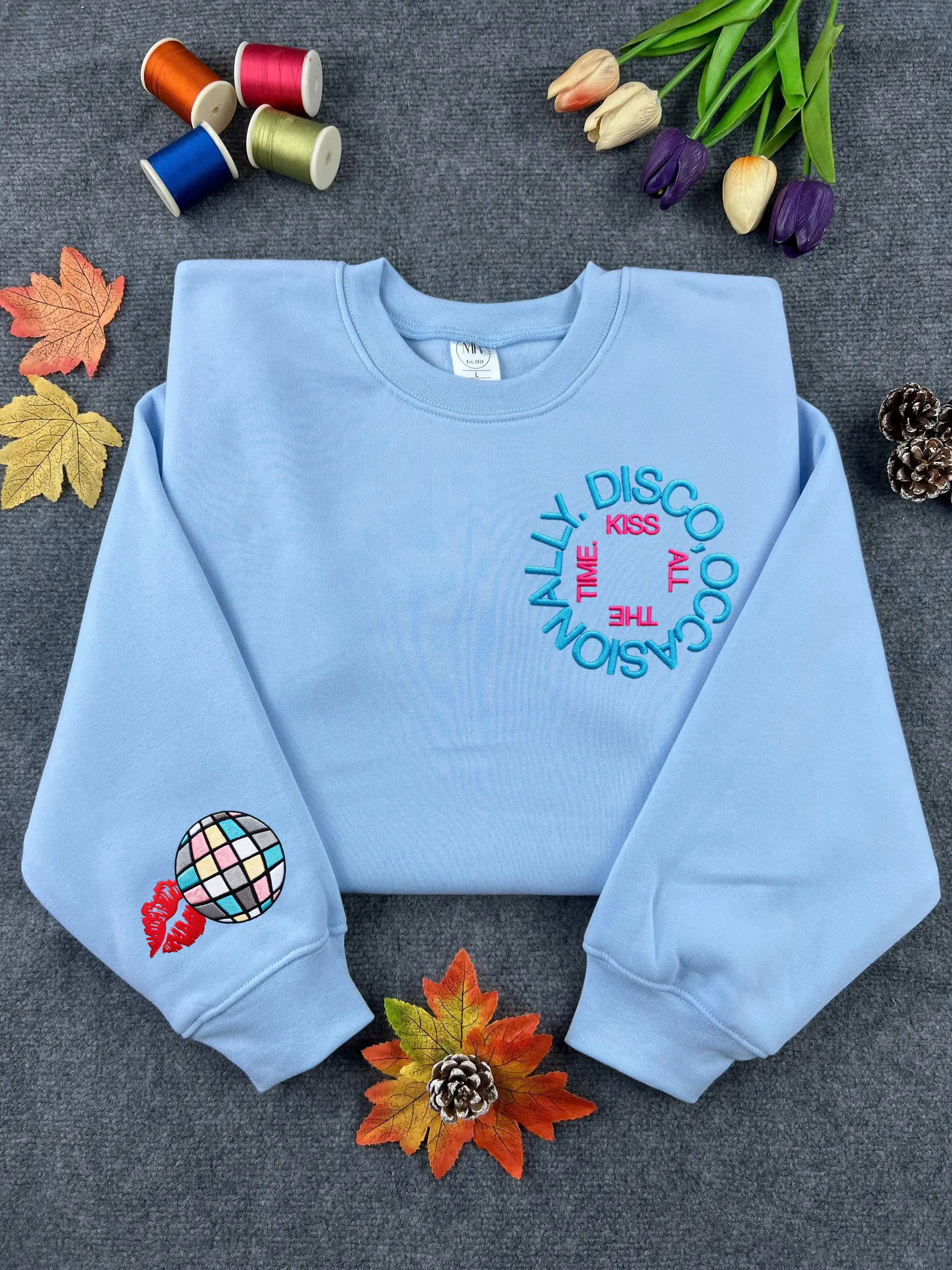 Kiss All The Time Disco Occasionally embroidered sweatshirt, Kiss disco embroidered hoodie, harry fans sweatshirt