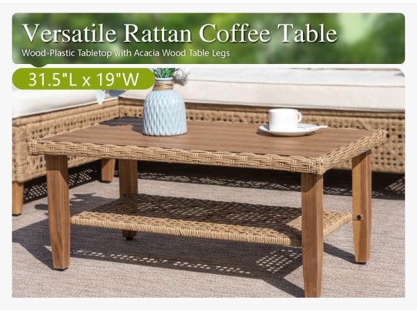 Sophia & William Boho Wicker Patio Furniture Set, 3-Seater / 5-Seater, Outdoor Rattan Sectional Sets Conversation Set - Weather-Resistant, with Dual Storage Coffee Table Acacia Wood Legs for Garden, Patio & Deck