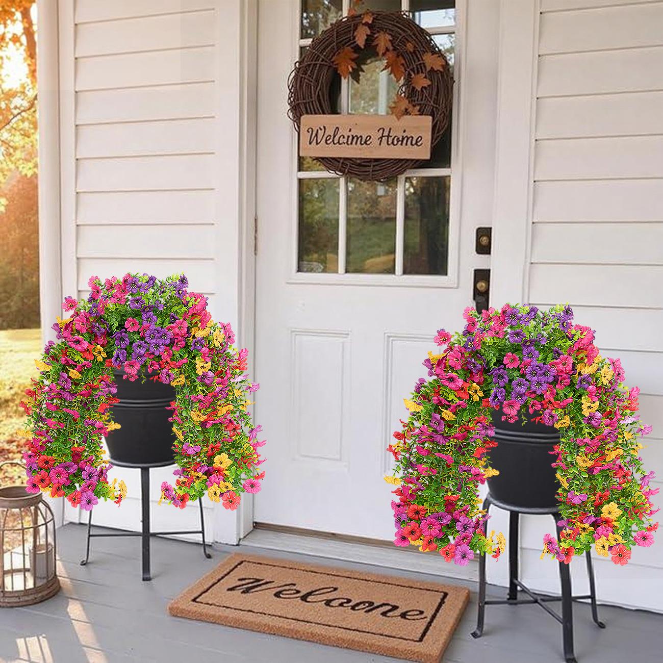 8 PCS Faux Silk Daisy with Eucalyptus Leaves, Artificial Fake Hanging Flowers Plants for Outdoor Autumn Decoration,UV Resistant Look Real Long Trailing Vines for Outside Home Indoor Planter Porch Patio Balcony Yard Decor