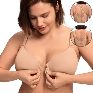 HSIA DualFit Seamless Front Close Bra Breathable 2mm Ultra Thin Lightly Padded Underwired Cooling Cup Adjustable Back Hook Eye Closure Custom Fit Convertible Racerback Smoothing Support Comfort Everyday T-Shirt Bra