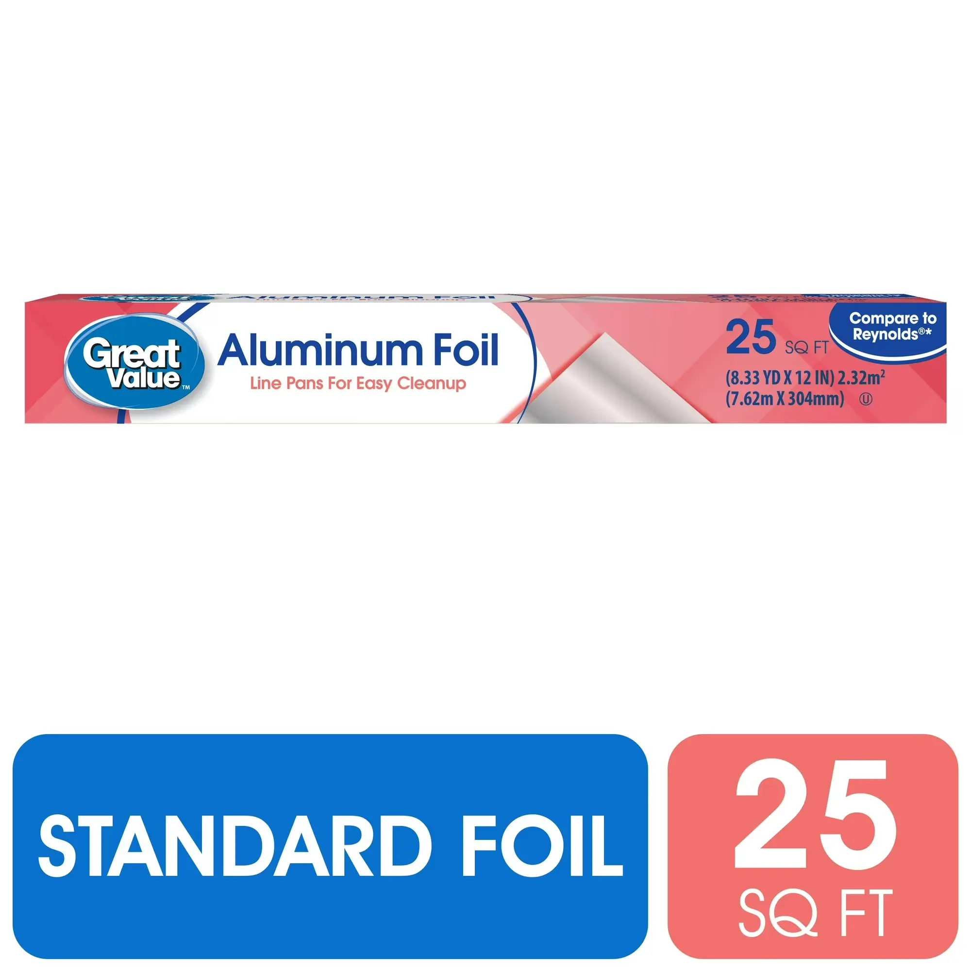 Great Value Aluminum Foil Roll - Standard Strength Disposable Cookware for Oven, General Use, 12 in x 25 ft (25 sq ft)