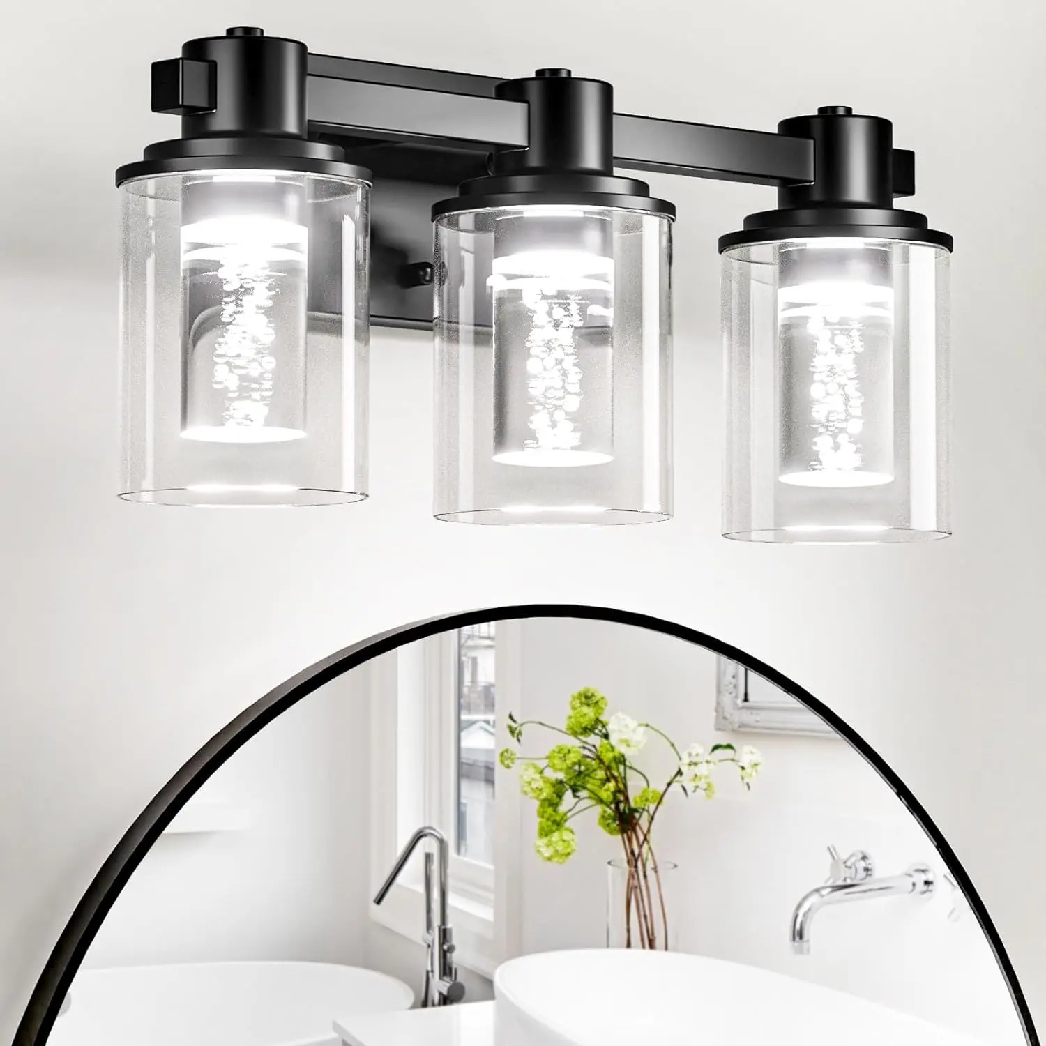 Bathroom Light Fixtures，Bathroom Vanity Light LED Bathroom Lighting Fixtures Over Mirror UL Certified (Bulbs Included), 17.5 inch Glass Modern Led Lighted