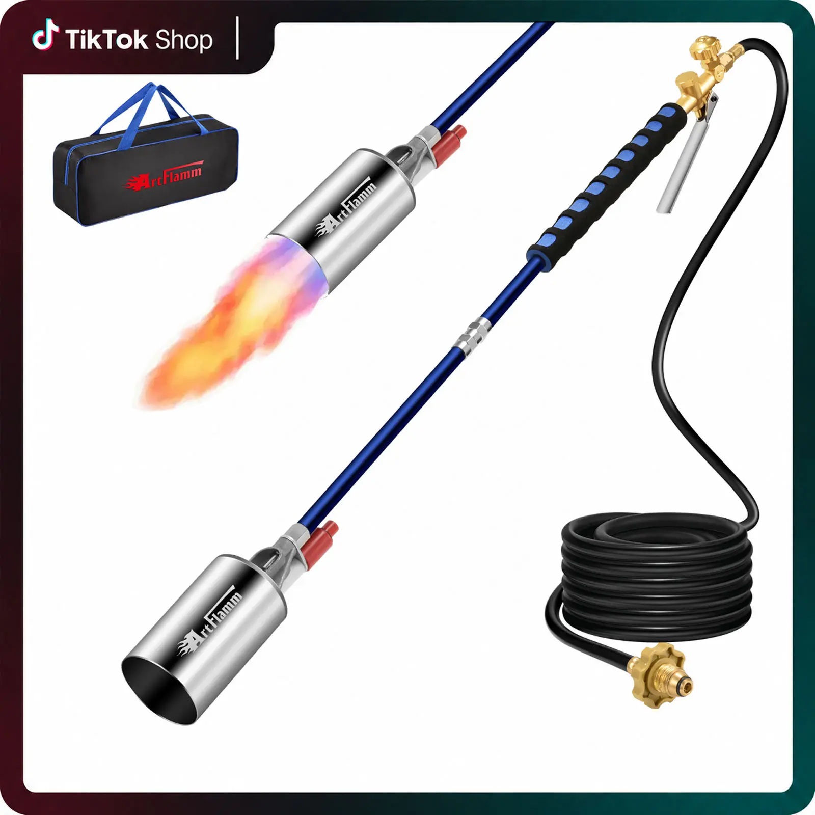 Propane Weed Torch with Hose, Heavy Duty High Output Torch for Weed Control, Roofing, Ice Melting & Asphalt Repair (Propane Tank Not Included)