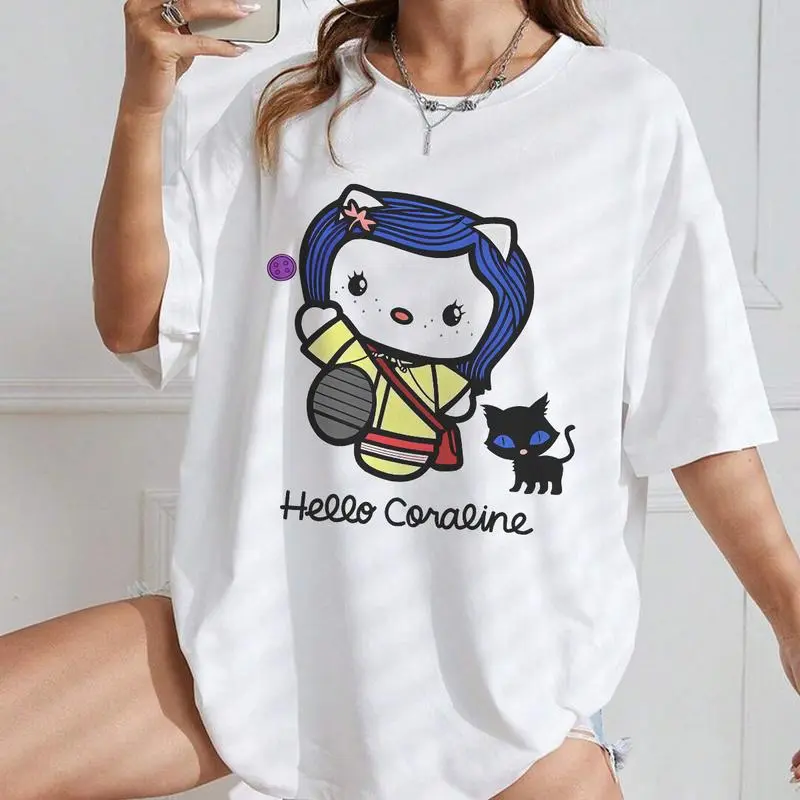 Hello Coraline Graphic T-Shirt, Casual Aesthetic Couple Tops in Soft Cotton, Lightweight All-Season Valentine's Day Gift
