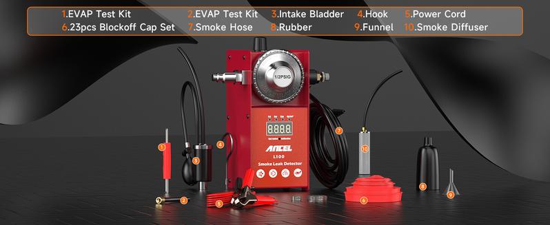 ANCEL L100 Automotive Smoke Machine EVAP Smoke Leak Detector with Digital Pressure Gauge, Air Smoke Dual Modes, Automotive Car Vacuum Leakage Locator All Systems Leak Detector for All Pipes Car Truck